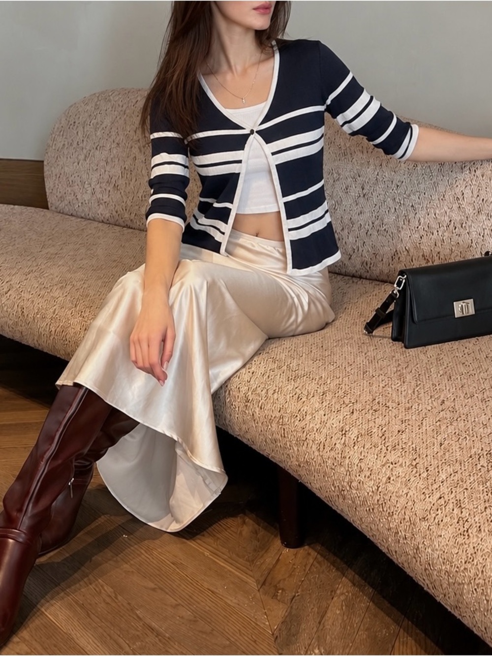 Vtg FINITY Petite Elegant Striped Cardigan Size M